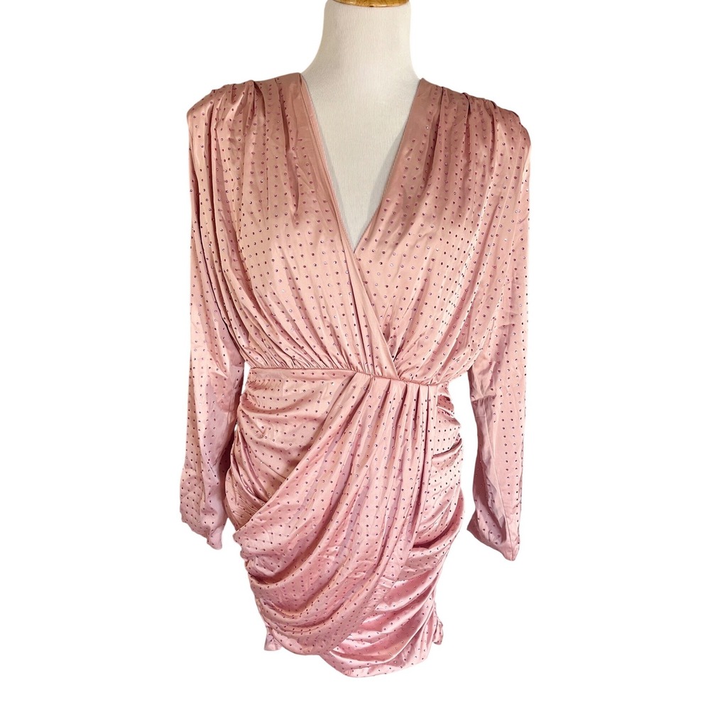 Rêveuse Faux Wrap Mini Dress Size L Pink Rhinestone Dolly Parton Bachelorette